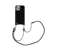 SELENCIA Nova Croco Backcover con cordino e portacarte COVER per Apple iPhone 12/ iPhone 12 Pro, Nero
