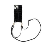 SELENCIA Nova Croco Backcover con cordino e portacarte COVER per Apple iPhone 15, Nero