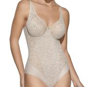 Selene, Body Donna in Pizzo Effetto Trasparente, con Ferretto e Motivo Floreale, Senza Imbottitura, Collezione Graziella, Colore Terra, Coppa 4 C