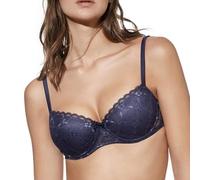 Selene, Reggiseno Donna a Balconcino, con Ferretto e Coppe Push-Up in Pizzo Floreale, Collezione Brigitte, Colore Blu, Taglia 4B