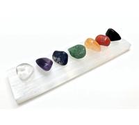 Selenite ricaricatore cm.16x3 con set 7 pietre chakra Burattate da cm.1,5-3