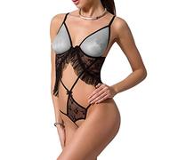 Selente Love & Fun Raffinato completo intimo composto da guepiere con tanga/Body ed esclusiva benda per occhi in raso, body nero aperto, S/M