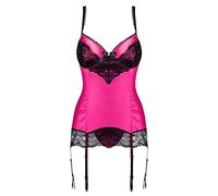 Selente Love & Fun: Set di Lingerie con Bustino Aderente con Inserti in Pizzo, Reggicalze e Perizoma, Oltre a Una Benda per Gli Occhi in Raso, Taglia S-M, Rosa/Nero