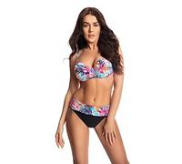Selente My Secret K8008 Costume da Bagno a Due Pezzi/Bikini Shaping/Modellante Curvy/Taglie Forti con Coppe differenziate, Bikini Nero/Bianco Floreale, 4D/Slip XL