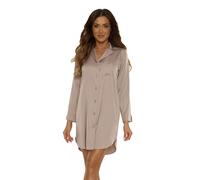Selente Sweet Dreams Elegante Camicia da Notte in Raso (Made in EU) a Maniche Lunghe con Bottoni e Taschino, Cappuccino, Gr. XL (48)