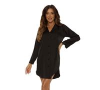 Selente Sweet Dreams elegante camicia da notte in raso (Made in EU) a maniche lunghe con bottoni e taschino, Nero, Gr. S (42)