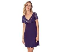Selente Sweet Dreams Ismena - Elegante Camicia da Notte/Négligé con Delicato Pizzo, Manica Corta, Blu Scuro con Pizzo, Taglia S