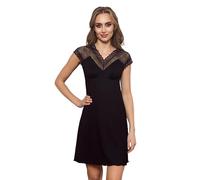 Selente Sweet Dreams Margaret - Camicia da Notte Elegante per Donna/Babydoll a Maniche Corte con Delicato Pizzo, Nero con Pizzo, Taglia S