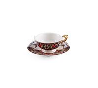 Seletti KANNAUJ - Set di tazze da tè ibride, eleganti, per la tavola ibrida, occidentale, orientale, motivo floreale, moderno, durevole, piattino, piattino da tè nero