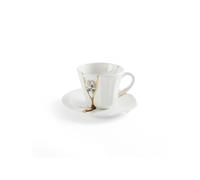 Seletti Tazzina da caffè Kintsugi n°3 con piattino in porcellana e oro 24 carati Bianco