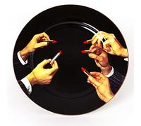 SELETTI Piatto in Porcellana Rossetti Nero Bordo Dorato