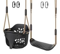 SELEWARE Set altalena nera per bambini, con schienale alto e schienale completo, altalena per bambini, con corde regolabili, set di altalene per parco giochi per bambini, per uso interno ed esterno