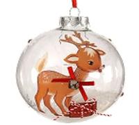 Selezione Cartoleria Varzi dal 1956 - Pallina Albero di Natale In Vetro Bianca con Renna con Dono Ø10-1PZ