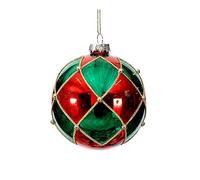 Selezione Cartoleria Varzi dal 1956 - Pallina Albero di Natale In Vetro Con Decorazione in Oro con Rombi Rossi e Verdi Ø10CM