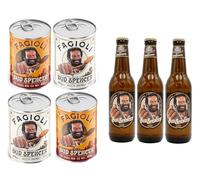 Selezione Fagioli BUD SPENCER 2 Confezioni Fagioli Neri Tex-Mex 2 Confezioni Fagioli Pinto Ricetta Originale confezioni da 400gr + 3 Bottiglie di Birra Bud Spencer Lager 4,8% 33cl