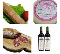 Selezione Macerata Ancona 311. Ciauscolo igp 600 gr, salame tipo Fabriano 650 gr, formaggio pecorino gusto delicato 900 gr, 2x vino bianco Verdicchio Jesi doc, prodotto tipico marchigiano, Italy