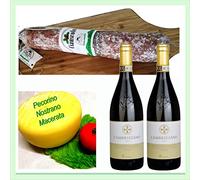 Selezione Matelica Riserva 317. Ciauscolo IGP 600 gr, Formaggio Pecorino Tipo Nostrano 900 gr, 2x Verdicchio Matelica docg Riserva Cambrugiano Belisaro, prodotto tipico marchigiano, Italia