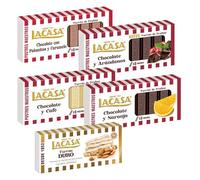 Selezione Torroni Lacasa: 5 tavolette di torrone assortite: Duro, Cioccolato e mandorle, Riso al latte, Crema catalana e Cioccolato e nocciole