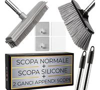 Selezione100 Kit Scopa in Silicone per Interni & Lavapavimenti Con 2 Manico & 2 Appendi Scope - per Esterni & Interni per Scopone Pavimenti