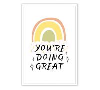 Self Care Motivational Poster - You're Doing Great Positive Thoughts Art with Rainbow Design, Uplifting Decor for Dorm Room, Office (Framed,16x24inch(40x60cm))