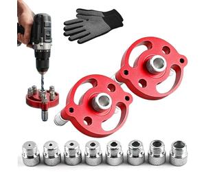 Self-Centering Doweling Jig - Precision Drill Guide for Flawless Woodworking Joints 2/3/4/5/6/7/8/9/10mm, Handheld Jig Drill Guide for Shelf Building, Joinery, DIY Home (2set*Red)