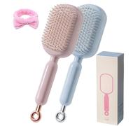 Self Cleaning Hair Brush,Retractable Air Cushion Massage Comb with One-Pull Clean Design,Anti-Static Detangling Scalp Brush for Women Men,Easy Clean Hair Styling Tool for All Hair Types (2PCS-C)