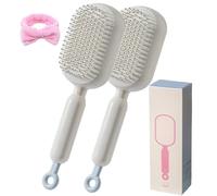 Self Cleaning Hair Brush,Retractable Air Cushion Massage Comb with One-Pull Clean Design,Anti-Static Detangling Scalp Brush for Women Men,Easy Clean Hair Styling Tool for All Hair Types (2PCS-White)