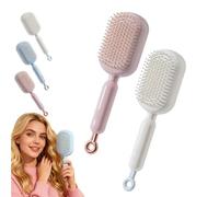 Self Cleaning Hair Brush, Retractable Cushion Massage Comb, Massage Comb - ABS Retractable Air Cushion Detangling Brush, Easy Clean (White+Pink)