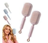 Self Cleaning Hair Brush, Retractable Cushion Massage Comb, Massage Comb - ABS Retractable Air Cushion Detangling Brush, Easy Clean (Pink #2)
