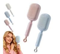 Self Cleaning Hair Brush, Retractable Cushion Massage Comb, Massage Comb - ABS Retractable Air Cushion Detangling Brush, Easy Clean (Pink+Blue)