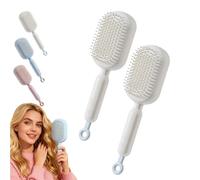 Self Cleaning Hair Brush, Retractable Cushion Massage Comb, Massage Comb - ABS Retractable Air Cushion Detangling Brush, Easy Clean (White #2)