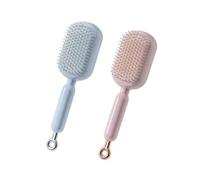 Self-Cleaning Retractable Hairbrush - Anti-Static Massage Comb with Ergonomic Handle, One-pull Clean for All Hair Types & Wigs (Pink+Blue)