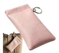 Self-Closing Soft Leather Sunglasses Pouch - Squeeze Top Eyewear Case | 3.7 | Portable Litchi Texture PU Leather Glasses Storage Bag With Automatic Spring Clip & Metal Ring, Anti-Scratch Eyewear Sleeve F