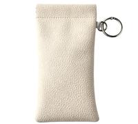 Self-Closing Soft Leather Sunglasses Pouch - Squeeze Top Eyewear Case | 3.7 | Portable Litchi Texture PU Leather Glasses Storage Bag With Automatic Spring Clip & Metal Ring, Anti-Scratch Eyewear Sleeve F