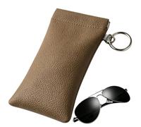 Self-Closing Soft Leather Sunglasses Pouch - Squeeze Top Eyewear Case | 3.7 | Portable Litchi Texture PU Leather Glasses Storage Bag With Automatic Spring Clip & Metal Ring, Anti-Scratch Eyewear Sleeve F