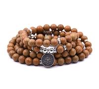 Self-Discovery Bracciale Mala Yoga 108 Perle Naturali con Charm Lotus, One Size, Legno, Sto