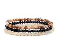 Self-Discovery Mala Set di Braccialetti con Cristalli Guaritrici per Donne - Gioielli con Perle da 4mm Elastici, Regalo Spirituale (Diaspro Paesaggio)