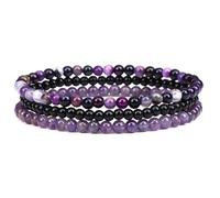 Self-Discovery Mala Set di Braccialetti con Cristalli Guaritrici per Donne - Gioielli con Perle da 4mm Elastici, Regalo Spirituale (Ametista)