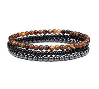 Self-Discovery Mala Set di Braccialetti con Cristalli Guaritrici per Donne - Gioielli con Perle da 4mm Elastici, Regalo Spirituale (Occhio di Tigre Marrone)