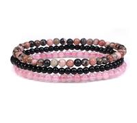 Self-Discovery Mala Set di Braccialetti con Cristalli Guaritrici per Donne - Gioielli con Perle da 4mm Elastici, Regalo Spirituale (Quarzo Rosa)