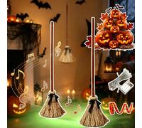 Self Floating Witches Broom Halloween Decor with Spooky Sounds，1pc | Floating Broom Halloween,Witches Broomstick Moving,Dancing Magic Witch Broom,Animated Light Up & Motion Sensor,for Indoor