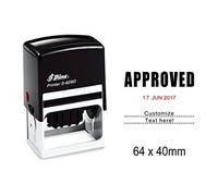 self inchiostrazione Shiny timbro con data, approvato e personalizzare testo qui testo ufficio cancelleria timbro di gomma s-829d Black with Red Date