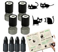 Self Inking Cat Pattern Stamp Set, Mess-Free Mini Kitten Stamps for Journals & Scrapbook, Fast-Drying Black Ink, Round Reinkable Craft Tool for Teachers & DIY Cards