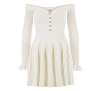 Self Portrait - Abito Bianco con Spalle Scoperte e Bottoni con Strass - - Dresses - Donna - Bianco - M