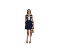 Self Portrait - Abito corto in maglia pointelle con peplo - - Dresses - Donna - Blu - M