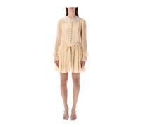 Self Portrait - Abito in georgette plissettato con colletto impreziosito - - Dresses - Donna - Beige - S