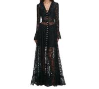 Self Portrait - Abito Lungo Maxi in Pizzo con Bottoni - - Dresses - Donna - Nero - M
