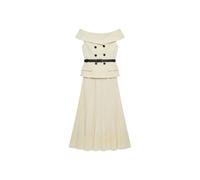 Self Portrait - Abito Midi con Dettagli in Pizzo e Bottoni - - Dresses - Donna - Giallo - S