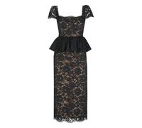 Self Portrait - Abito midi con peplo in pizzo pregiato - - Dresses - Donna - Nero - S