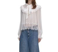 Self Portrait, ,Blouses & Shirts ,Donna ,Bianco ,2XS Blusa in Georgette e Pizzo